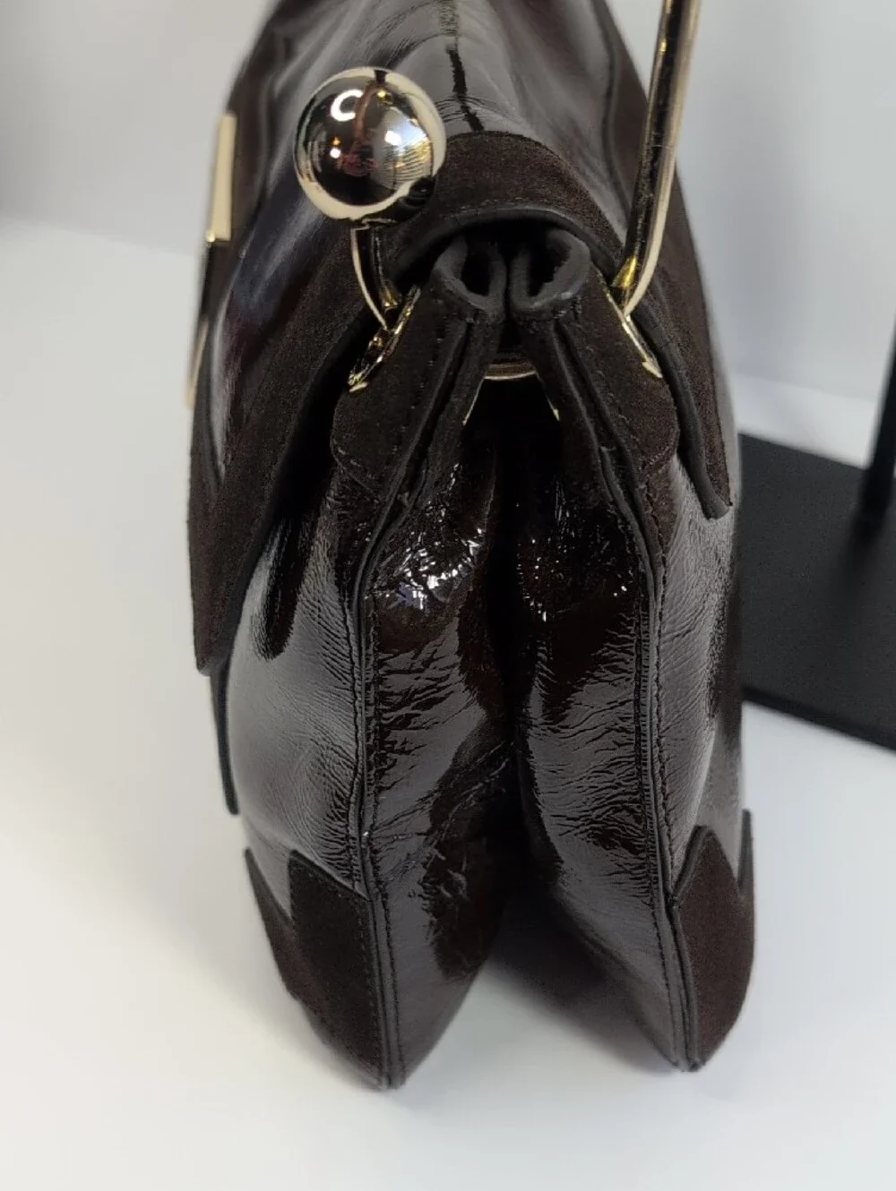 Anya Hindmarch Dark Brown Patent Leather And Suede Shoulder Bag - Picture 7 of 16